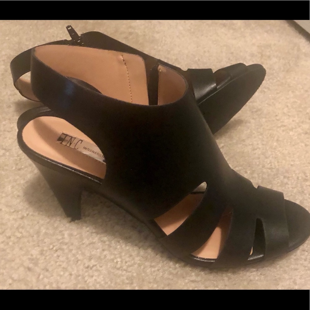 INC Women’s Open-Toe Leather Black Heels